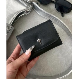 Wego Women's Glitter Parts, Flap Wallet, Wallet, Korea, Cute, Gift, Present, Black, Free size