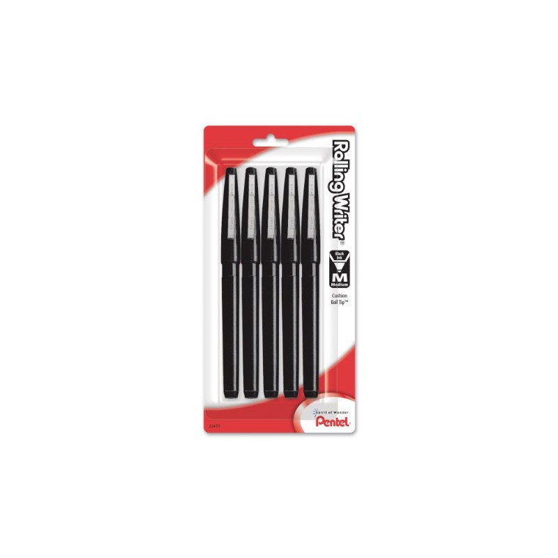 Pentel Rolling Writer Roller Ball Pen, Medium Line, Black Ink,