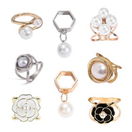 Xusxes Pack of 8 Scarf Ring Made of Alloy, Scarf Ring Clip (Gold, Silver), Scarf Ring Clip, Women's Alloy, Scarf Ring, Scarf Ring, Scarf Rings Brooches, Aluminium