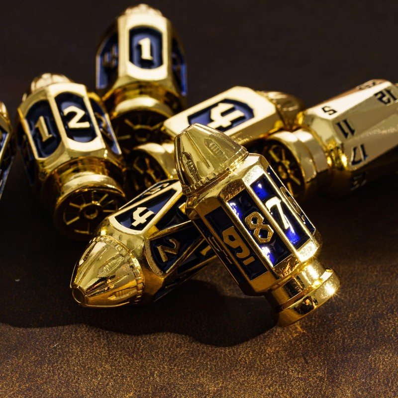Cusdie 7-Die Bullet-Shaped Metal Dice Set DND Dice Set in
