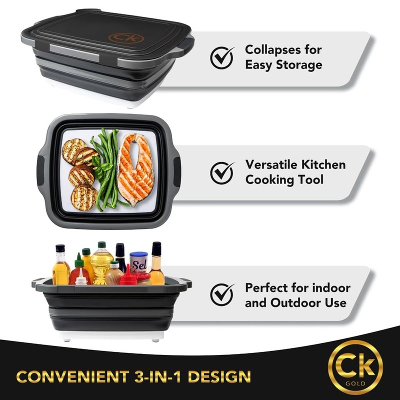 New LARGE Collapsible BBQ Prep Tub wtih LOCKING Lid &