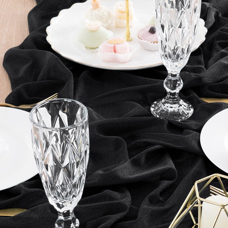 Socomi 4pcs Black Gauze Table Runner Chiffon Like Wedding Table