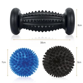 BOZEERA Hedgehog Ball Foot Massage Set, 1 x Foot Massager, 2 x Massage Balls with Nubs, Massage Balls for Back, Legs, Feet, Hedgehog Balls: Medium Hard, Foot Massage Roller: Hard, Includes Video,