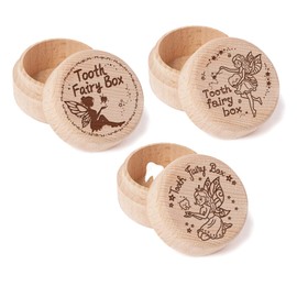 ORIGACH 3 Pcs Tooth Fairy Box for Boys and Girls, Wooden Tooth Holder, Tooth Keepsake Box for Baby Toddlers Boys Girls Lost Teeth Birthday Present
