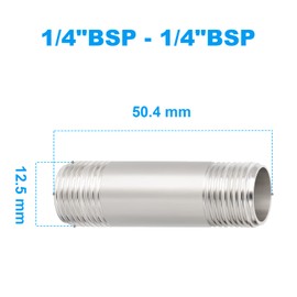 ERGAOBOY 2 pieces 50 mm 1/4 inch x 1/4 inch BSP nipple cast pipe 304 stainless steel pipe fittings