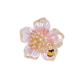 14K Gold High-End Suit Coat Pin, Unique Design Little Bee Flower Gold Brooch Pin for Women, Vintage Brooch (Style 1 (Pink))