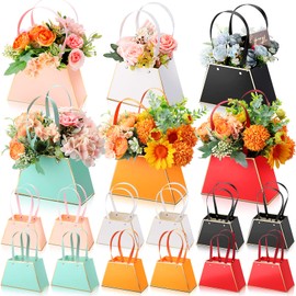 TaoBary 18 Pcs Floral Bouquet Boxes for Arrangement Wedding Party Centerpieces Boxes Portable Flower Paper Gift Wrapping Bag Bulk with Handle for Graduation Bridal Shower(Classic)