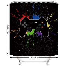 NORBEY NORBEY 4 Pcs Game Shower Curtain Set, Classic Videogames Controller Bath Curtain with Anti-Slip Mat Toilet Cover Carpet Set and 12 Hooks, Black Splash Ink Colorful Bathroom Decor Set 72 x 72 Inch