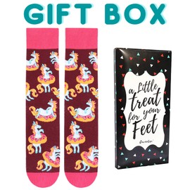 Cavertin Women's Novelty Socks with Gift Box Cat Lover Dog Mom Book Lover Cat Mom Llama Unicorn Sloth Corgi (Unicorn)