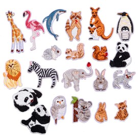 MSCFTFB 21 Pieces Zoo Animals Iron on Patches Cute Embroidered Panda Giraffe Lion Flamingo Squirrel Rabbit Sewing Patches Appliques for Shoes Clothes Backpacks Embellishments