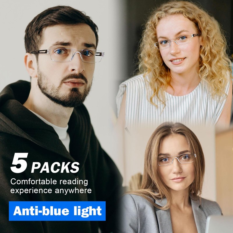 AQWANO 5 Pack Rimless Computer Reading Glasses 1.0 Blue Light