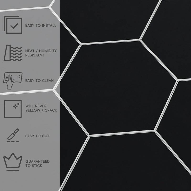 6-Sheet Black Hexagon Peel and Stick Backsplash for Kitchen and