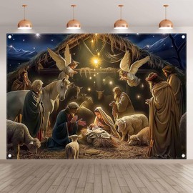 YCUCUEI 7x5ft Fabric Christmas Manger Scene Backdrop Birth of Jesus Religious Photography Background Nativity Party Decoration Church Event Photo Props