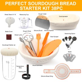 Sourdough Bread Starter Kit for Beginners 38pcs Making Kit with Sourdough Starter Jar Banneton Bread Proofing Basket Set for Bread Baking Supplies Making Tools