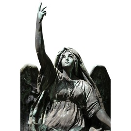 Gifts Delight Laminated 24x34 inches Poster: Angel Statue Figure Cemetery Stone Sculpture Artwork Wing Melancholic Angel Figure Memory Stone Statue Isolated