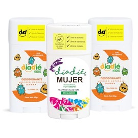 DIADIE Desodorante natural Barra, Kids Original + Mujer 24hrs 3 Pack
