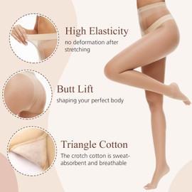 MANZI 3 Pairs Toeless Pantyhose Tights for Women Ultra Thin 10D Toe Open Control Top Pantyhose（3 Nude，M