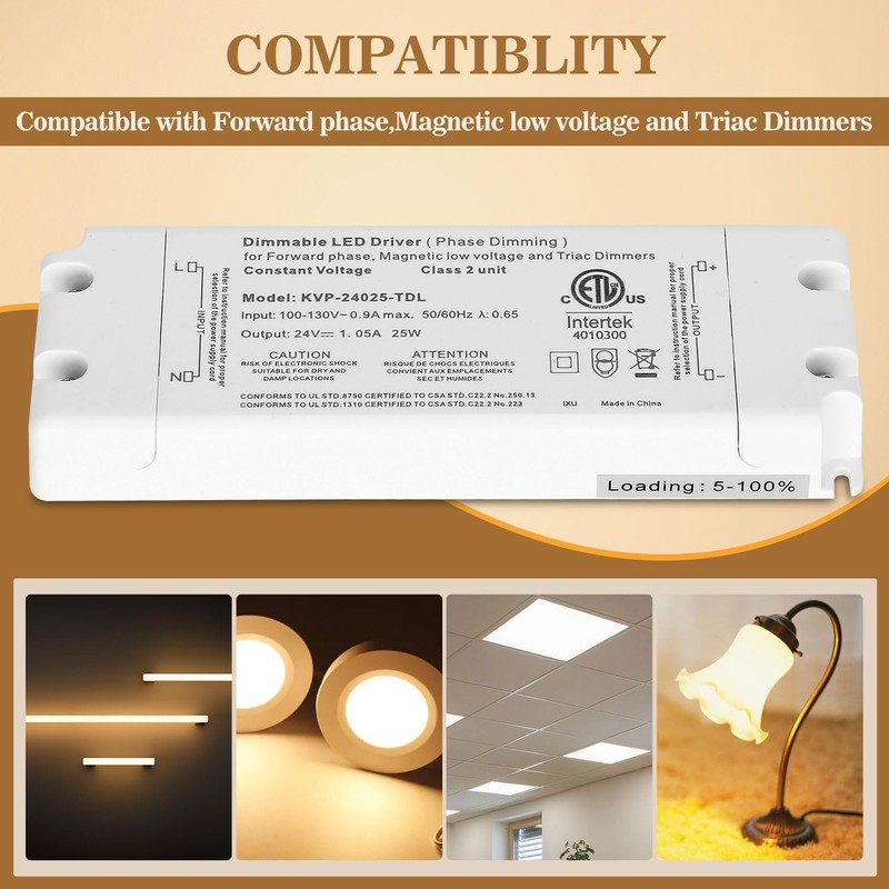 25W Dimmable LED Driver, 120V AC to 24V DC Transformer