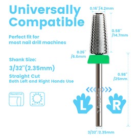 MagiBling Straight Cut 5 in 1 Nail Drill Bits, 3/32'' Professional Safety Tungsten Carbide Bits, Two-way Rotation, Manicure Pedicure Cuticle Hard Gel Removal Polishing, Coarse