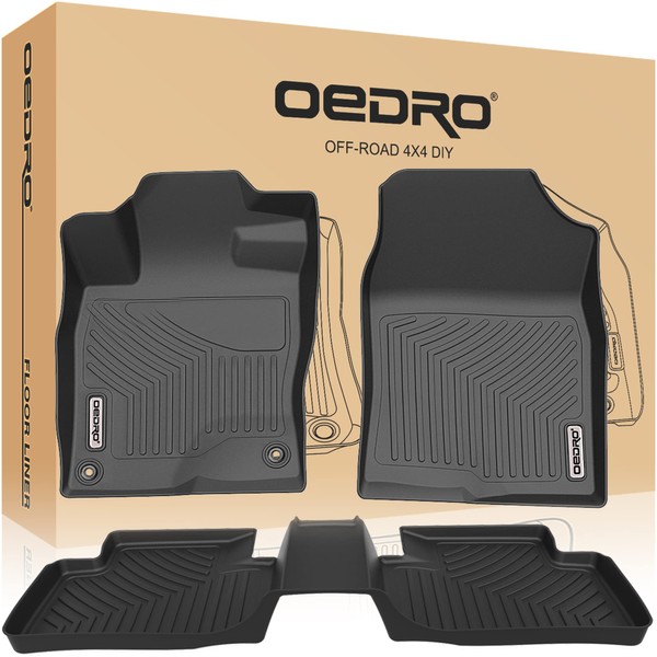 OEDRO Floor Mats Compatible for 2016-2021 Honda Civic Coupe/Sedan/Type R, 2017-2021 Honda Civic Hatchback, Unique Black TPE All-Weather Guard Includes 1st and 2nd Row: Front, Rear, Full Set Liners