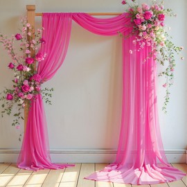 Wedding Arch Draping Fabric,1 Panel 18FT Hot Pink Sheer Chiffon Curtain Drapes 6 Yards for Wedding Ceremony Birthday Party Decoration