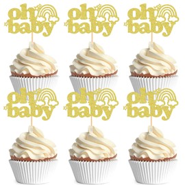 Ercadio - Paquete de 24 adornos bohemios para cupcakes con diseño de arco iris, diseño bohemio y arcoíris, diseño bohemio y de arco iris, para decoración de fiestas de cumpleaños