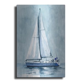 Luxe Metal Art 'Lone Sailboat 1' by Emma Caroline Metal Wall Art, 12" x 16"