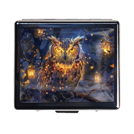 7 Days Chromed Shiny Silver Pill Organizer with Mirror Inside Has 8 Separate Compartments Rectangle 7 Days Pill Box Pill Case (Owl in The Night)