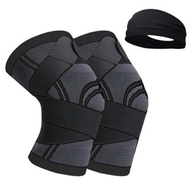 膝サポーター ２枚セット + ヘアバンド スポーツ用 怪我防止 通気性伸縮性 ランニング 男女左右兼用 黒 調整可能 加圧ベルトスポーツ用 滑り止め 通気性 保温性 (S（2枚）+ヘアバンド)