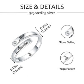 MDJY 925 Sterling Silver Inspirational Rings for Women Hope Rings Encouragement Jewelry (Just Breathe With Zircon), Sterling Silver, Created Zircon