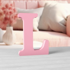 Aruatu 6 Inch Pink Wood Letters for Wall Decor - Unfinished Decorative Standing Letter Slices for Craft Home Party Projects (L)