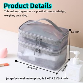 Jaugufiy Double Layer Toiletry Bag for Men and Women，Bathroom Shower Bag， Lightweight Dopp kit Shaving Bag，Travel Organizer for Accessories, Shampoo, Full Sized Container, Toiletries, Grey, Modern Simplicity