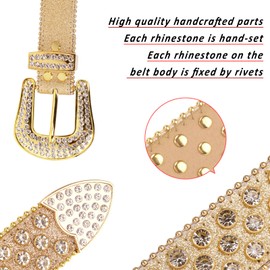 MUKINGBELTS Men Women Rhinestone Belt Luxury Strap Leather Sparkle Studded Belts Western Bling Bling Diamond Cowboy Belts, Gold, 40: Fit waist from 28"-30"