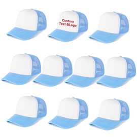 Ultrafun Paquete de 10 gorras de béisbol unisex de malla en blanco de sublimación, Paquete de 10 unidades, color azul y blanco, Talla única