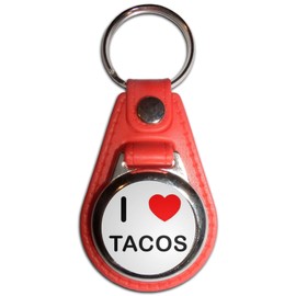 I Love Tacos - Red Plastic Medallion Key Ring