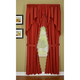 Today's Curtain Orleans 84" Panel Pair with Tiebacks Tambour Scallop Edge Curtain, Brick Red, 60" W X L/Tb