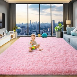 qulint qulint 8x10 Area Rugs for Living Room, Large Fluffy Pink Rug for Bedroom, Soft Shag Shaggy Fuzzy Carpets for Boys and Girls Dorm Room Home Decor (8ft x 10ft, Pink)