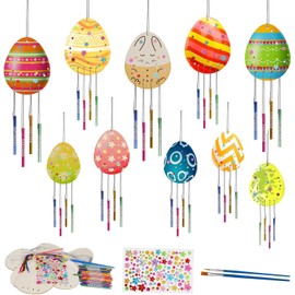 10 Pack Easter Egg Wind Chime Craft Kits Wooden Wind Chime Kids DIY Windchimes - Perfect for Easter Crafts for Adults, Great for Home Decoration and Diamond Art Easter Projects