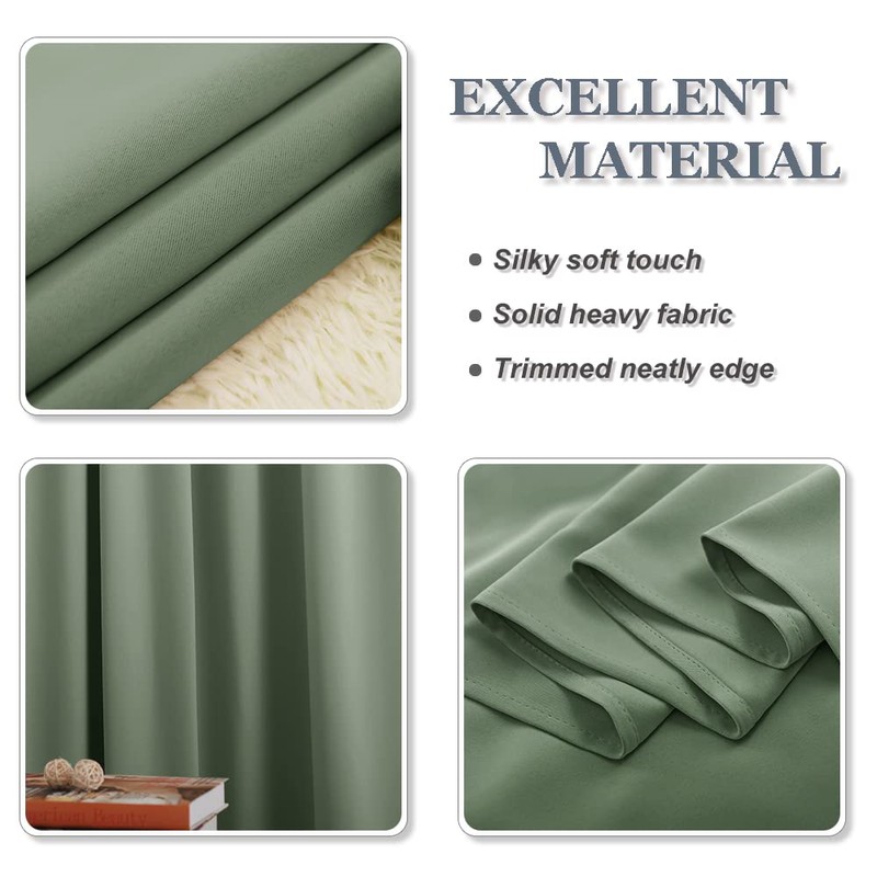 PONY DANCE Sage Green Short Blackout Curtains for Kitchen 45