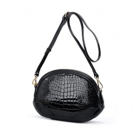 Genuine Leather Tote Handbag Purse CrossBody Bag Patent Leather Shoulder Bag Fashion Leopard Print for Women (Black)