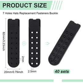 BENECREAT 40 Pairs Snapback Straps with Double 7 Holes, Black Plastic Hats Caps Replacement Fastener Buckle, Extender Snap for Baseball Cap Duck Cap Repairing
