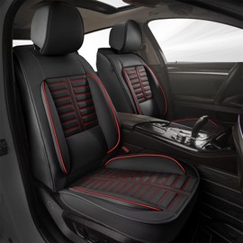 RAWAKORW Faux Leather Car Seat Covers Fit for 2008-2020 Dodge Grand Caravan Front Set | with Lumbar Support | Airbag Compatible | Premium Waterproof Auto Seat Protectors (2 Seat, Black&Red)