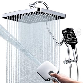 Cabezal de ducha de lluvia de 13 pulgadas con pulverizador de mano multifunción Combo, desviador extendido de metal de 3 vías con soporte y brazo de e