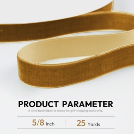 Quhora Velvet Ribbon, 5/8 Inch X 25 Yd with Spool, Khaki Velvet Ribbon- Ideal for Crafts, Gifts, Bows, Christmas Trees, Weddings, and Ornaments