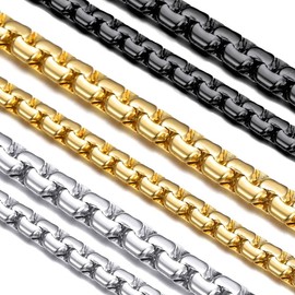 Stainless Steel Solid Box Chain 4mm 6mm Wide 20 Inch Chain Necklace for Men/Women