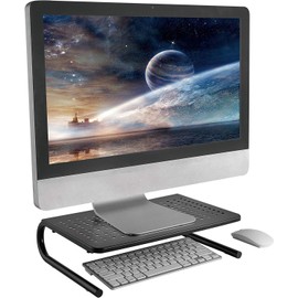 Mount Plus MP-82 2 Pack Premium Steel Mesh Monitor Stand - Vented Metal Desktop Riser for Computer Monitors, Laptop, Printer, iMac, TV & More