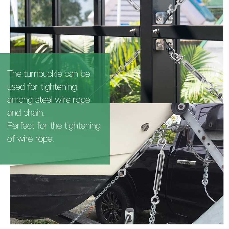 Jamiikury 6PCS M10 Hook & Hook Turnbuckle 304 Stainless Steel