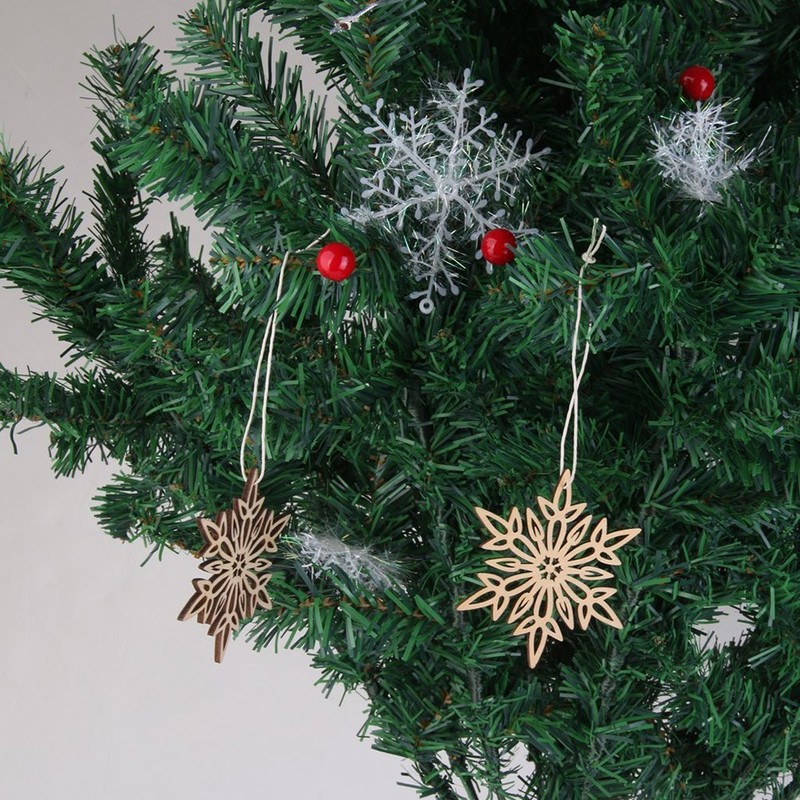 LUOEM Wooden Snowflake Pendants Christmas Decoration Hanging Decorations with String