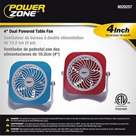 PowerZone Dual Powdered Table Fan, 2 Speeds, Plastic, 4 In W