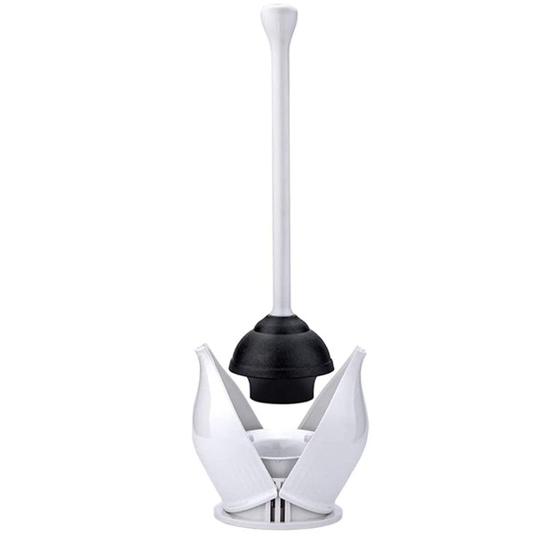 YANXUS Toilet Plunger, Hideaway Toilet Plunger with Caddy, Plungers for Bathroom with Holder, Heavy Duty Toilet Plunger with Holder - White